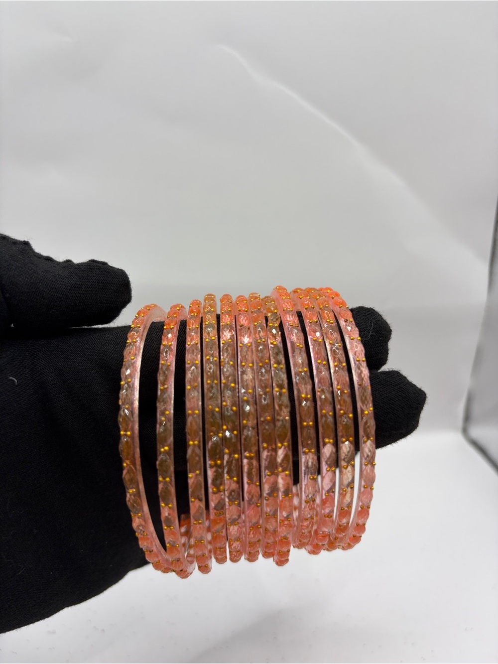 Y2K Trending Desi Kashmiri Peach 🍑 Pink Glass Crystal Bangle Set - Women Jewelry